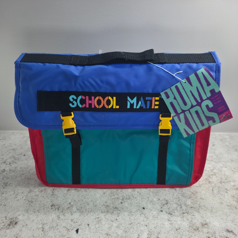 Vintage 1992 Roma Kids School Mate Colorblock Messenger Bag Blue Red Teal NWT